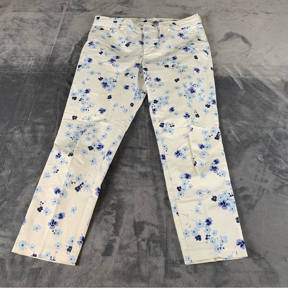 GAP Cream Ankle Pants with Blue Floral Print